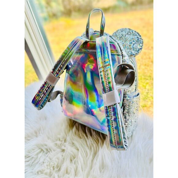 *NEW EXCLUSIVE* Loungefly XLasr Disney Holographic Sequin Minnie Mini Backpack - Picture 8 of 11